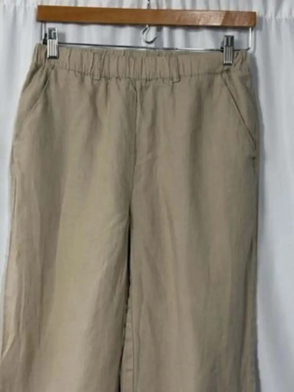 Quince Linen Pants Women XS Beige Premium Flax Wide Leg Cropped Elastic Waist